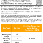 Earlier start for cross-border buses 160 and 170/170X from JB Checkpoint from Sept 15